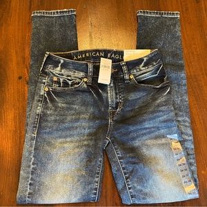 NWT Mens American Eagle Next level flex Skinny jeans dark acid wash 26/30